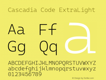 Cascadia Code ExtraLight Version 2110.031; ttfautohint (v1.8.4)图片样张