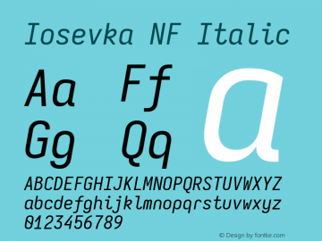 Iosevka Mayukai Monolite Italic Nerd Font Complete Windows Compatible Version 10.3.4; ttfautohint (v1.8.4)图片样张