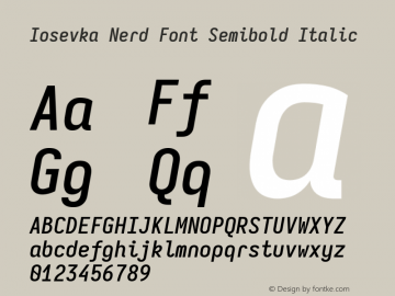 Iosevka Mayukai Monolite Semibold Italic Nerd Font Complete Version 10.3.4; ttfautohint (v1.8.4)图片样张