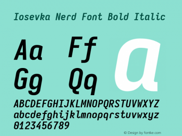 Iosevka Mayukai Monolite Bold Italic Nerd Font Complete Version 10.3.4; ttfautohint (v1.8.4)图片样张