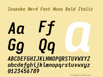 Iosevka Mayukai Codepro Bold Italic Nerd Font Complete Mono Version 10.3.4; ttfautohint (v1.8.4)图片样张