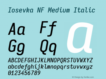 Iosevka Mayukai Monolite Medium Italic Nerd Font Complete Windows Compatible Version 10.3.4; ttfautohint (v1.8.4)图片样张
