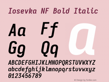 Iosevka Mayukai Monolite Bold Italic Nerd Font Complete Mono Windows Compatible Version 10.3.4; ttfautohint (v1.8.4)图片样张
