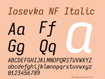 Iosevka Mayukai Monolite Italic Nerd Font Complete Mono Windows Compatible Version 10.3.4; ttfautohint (v1.8.4)图片样张