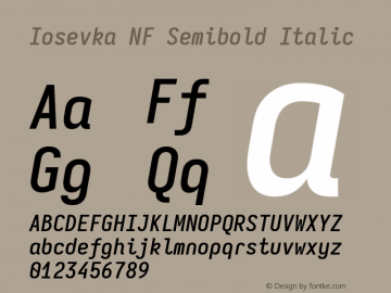 Iosevka Mayukai Monolite Semibold Italic Nerd Font Complete Mono Windows Compatible Version 10.3.4; ttfautohint (v1.8.4)图片样张