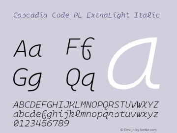 Cascadia Code PL ExtraLight Italic Version 2108.026图片样张