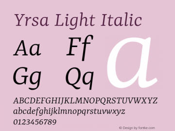 Yrsa Light Italic Version 2.002; ttfautohint (v1.8.3)图片样张