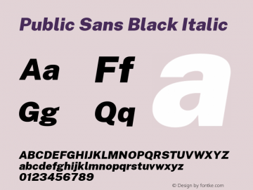 Public Sans Black Italic Version 2.000; ttfautohint (v1.8.3)图片样张