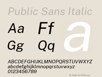 Public Sans Italic Version 2.000; ttfautohint (v1.8.3)图片样张