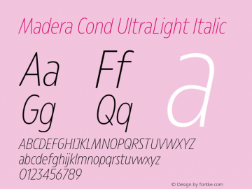 Madera Cond UltraLight Italic Version 2.01图片样张