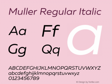 Muller-RegularItalic Version 1.000;PS 001.000;hotconv 1.0.88;makeotf.lib2.5.64775图片样张