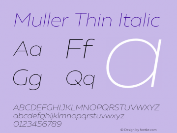 Muller-ThinItalic Version 1.000;PS 001.000;hotconv 1.0.88;makeotf.lib2.5.64775图片样张
