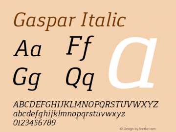 Gaspar Italic Version 1.000 2012 initial release图片样张