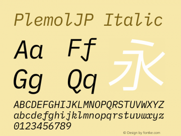 PlemolJP Italic Version 1.2.0 ; ttfautohint (v1.8.3) -l 6 -r 45 -G 200 -x 14 -D latn -f none -a nnn -W -X 