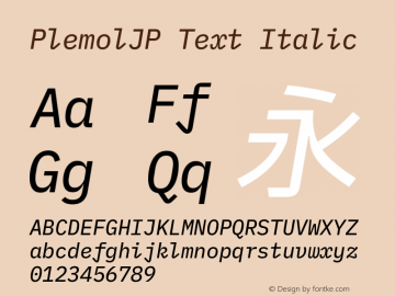 PlemolJP Text Italic Version 1.2.0 ; ttfautohint (v1.8.3) -l 6 -r 45 -G 200 -x 14 -D latn -f none -a nnn -W -X 