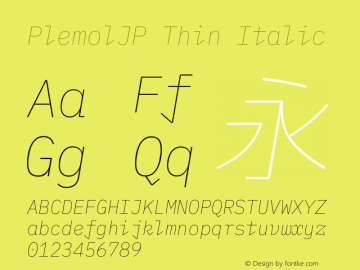 PlemolJP Thin Italic Version 1.2.0 ; ttfautohint (v1.8.3) -l 6 -r 45 -G 200 -x 14 -D latn -f none -a nnn -W -X 