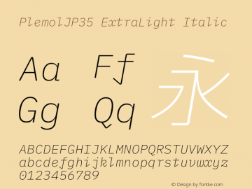 PlemolJP35 ExtraLight Italic Version 1.2.0 ; ttfautohint (v1.8.3) -l 6 -r 45 -G 200 -x 14 -D latn -f none -a nnn -W -X 