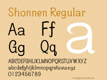 Shonnen Regular Altsys Fontographer 4.0.3 2/8/94 Font Sample