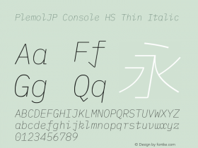 PlemolJP Console HS Thin Italic Version 1.2.0 ; ttfautohint (v1.8.3) -l 6 -r 45 -G 200 -x 14 -D latn -f none -a nnn -W -X 