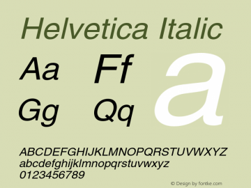 Helvetica Italic 001.006 Font Sample