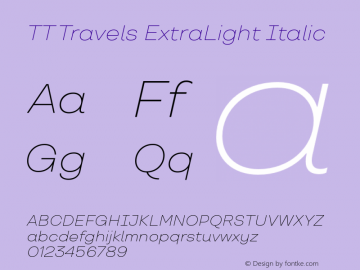 TT Travels ExtraLight Italic Version 1.020.04122020图片样张
