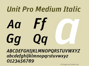 Unit Pro Medium Italic Version 7.600, build 1027, FoPs, FL 5.04图片样张