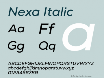 Nexa Regular Italic Version 2.000;hotconv 1.0.109;makeotfexe 2.5.65596图片样张