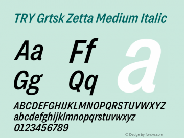 TRY Grtsk Zetta Medium Italic Version 1.000图片样张
