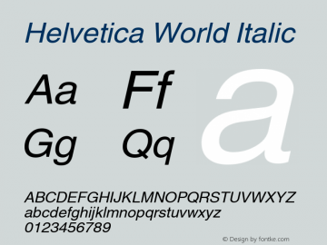 Helvetica World Italic Version 1.01 Build 100图片样张