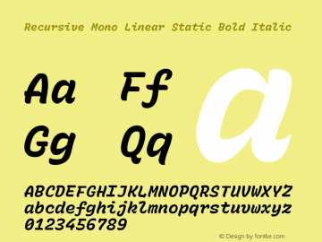 Recursive Mn Lnr St Bold Italic Version 1.084;hotconv 1.0.112;makeotfexe 2.5.65598; ttfautohint (v1.8.3)图片样张