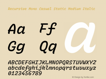 Recursive Mn Csl St Med Italic Version 1.084;hotconv 1.0.112;makeotfexe 2.5.65598图片样张