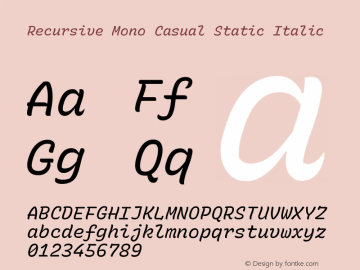 Recursive Mn Csl St Italic Version 1.084;hotconv 1.0.112;makeotfexe 2.5.65598; ttfautohint (v1.8.3)图片样张