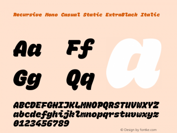 Recursive Mn Csl St XBk Italic Version 1.084;hotconv 1.0.112;makeotfexe 2.5.65598; ttfautohint (v1.8.3)图片样张