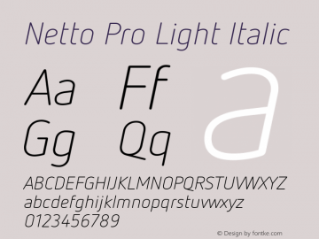 Netto Pro Light Italic Version 7.600, build 1027, FoPs, FL 5.04图片样张