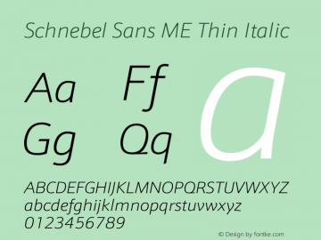 Schnebel Sans ME Thin Italic Version 1.00图片样张