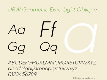 URW Geometric Extra Light Oblique Version 1.00图片样张