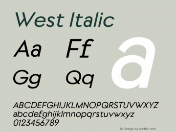 West-RegularItalic Version 1.000图片样张