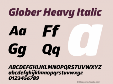 Glober Heavy Italic Version 2.000;hotconv 1.0.109;makeotfexe 2.5.65596图片样张