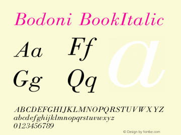 Bodoni BookItalic Version 1 Font Sample