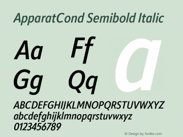 ApparatCond Semibold Italic Version 1.000;hotconv 1.0.109;makeotfexe 2.5.65596图片样张