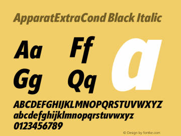 ApparatExtraCond Black Italic Version 1.000;hotconv 1.0.109;makeotfexe 2.5.65596图片样张