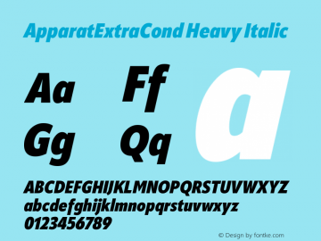 ApparatExtraCond Heavy Italic Version 1.000;hotconv 1.0.109;makeotfexe 2.5.65596图片样张