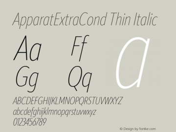 ApparatExtraCond Thin Italic Version 1.000;hotconv 1.0.109;makeotfexe 2.5.65596图片样张