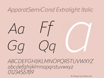 ApparatSemiCond Extralight Italic Version 1.000;hotconv 1.0.109;makeotfexe 2.5.65596图片样张