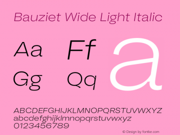 Bauziet Wide Light Italic Version 1.000;hotconv 1.0.109;makeotfexe 2.5.65596图片样张