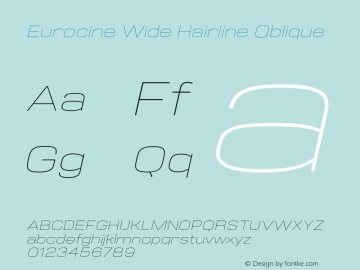 Eurocine Wide Hairline Oblique Version 1.000;PS 001.000;hotconv 1.0.88;makeotf.lib2.5.64775图片样张