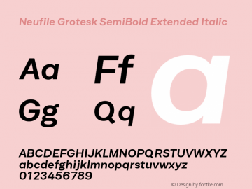 Neufile Grotesk SemiBold Extended Italic Version 1.000;PS 001.000;hotconv 1.0.88;makeotf.lib2.5.64775图片样张