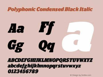 Polyphonic Condensed Black Italic Version 1.000;PS 001.000;hotconv 1.0.88;makeotf.lib2.5.64775图片样张