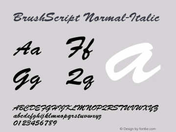 BrushScript Normal-Italic Version 001.000图片样张