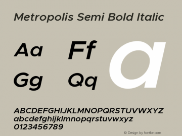 Metropolis Semi Bold Italic Version 1.000图片样张